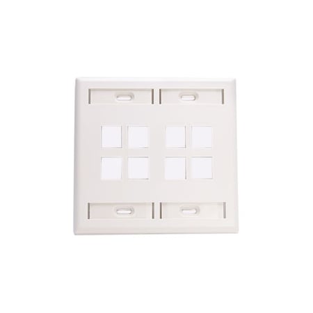 Leviton 8-PORT WALLPLATE UNLOADED, 2-GANG USE W/SNAP-IN MODULES, QUICKPORT WHITE 42080-8WP